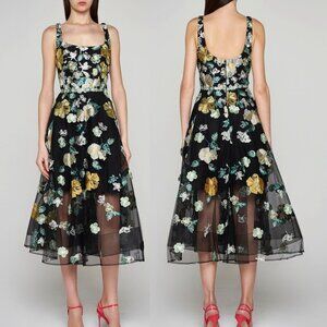 Marchesa Notte Floral Applique 3D Embroidered Tea Length Gown Tulle NWT